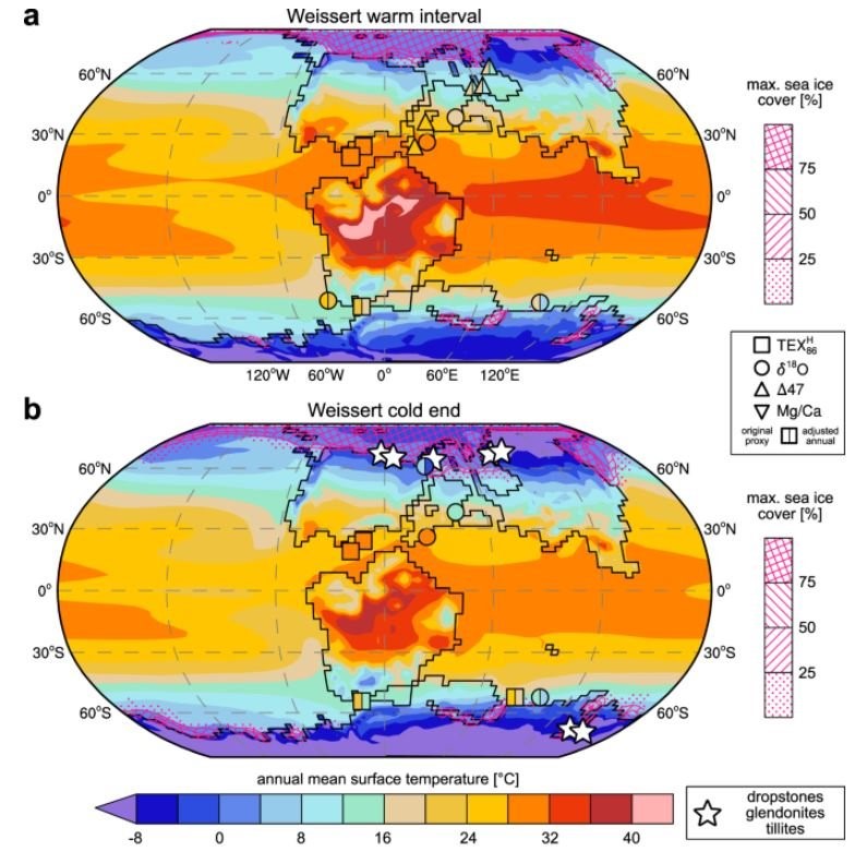 Globale Temperaturkarten für das Valanginium in der frühen Kreidezeit