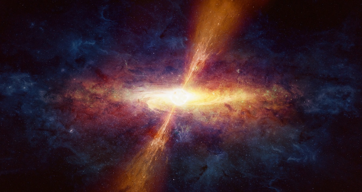Künstleriche Darstellung eines Quasars